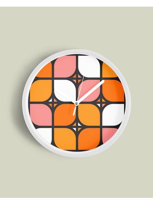 JHAAR Retro Turuncu Pembe Kareler Modern Duvar Saati - Büyük L 35 cm - Beyaz Kasa - Camlı Sessiz