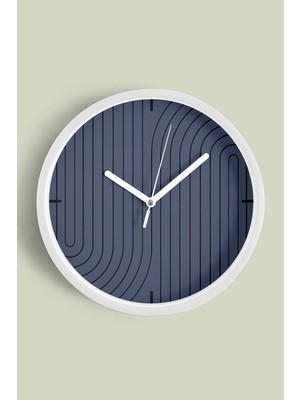 JHAAR Lacivert Kemer Çizgili Modern Duvar Saati - Büyük L 35 cm - Beyaz Kasa - Camlı Sessiz