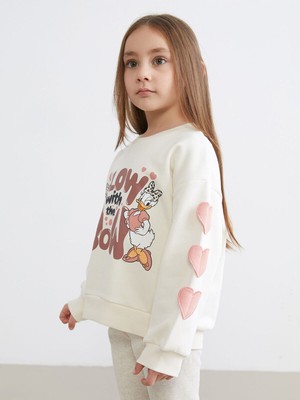 LC Waikiki Lcw Yeni Yeni Sezon Bisiklet Yaka Minnie Mouse Baskılı Kız Çocuk Sweatshirt