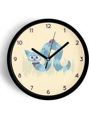 JHAAR Sevimli Solucan Kedi Çocuk Odası Modern Duvar Saati - Büyük L 35 cm - Siyah Kasa - Camlı Sessiz