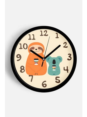 JHAAR Sevimli Koala Çocuk Odası Modern Duvar Saati - Büyük L 35 cm - Siyah Kasa - Camlı Sessiz