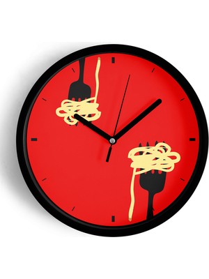 JHAAR Spagetti Makarna Mutfak Modern Duvar Saati - Büyük L 35 cm - Siyah Kasa - Camlı Sessiz