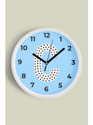 JHAAR C Harfi Erkek Odası Duvar Saati - 35 - Önü Camlı Beyaz Kasa - Sessiz Mekanizma