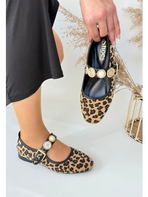 Tekin Shoes Leopar Desen Süet Babet Ayakkabı