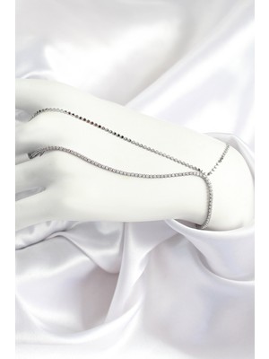 Dktt Pirinç Zirkon Taşlı Ezme Zincir Model Gümüş Renk Kadın Şahmeran - TJ-SN690