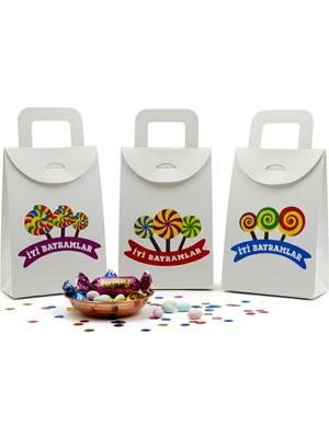 Repro Design 10 x 15 cm Beyaz 3 Adet Iyi Bayramlar Baskılı Boş Mendil, Şeker, Harçlık, Hediye Kutusu,