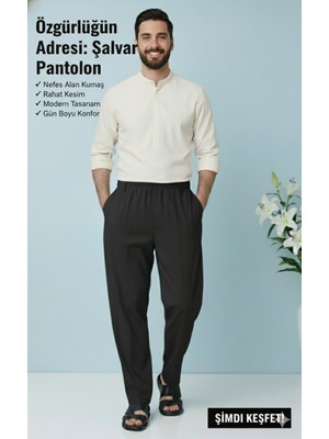 Fatih Online Collections Hac ve Umre için Şık Kesim, Rahat Kalıp Erkek Şalvar Pantolon Siyah - S