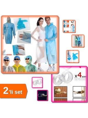 Hereveoyuncak Tek Kullanımlık Çıtçıtlı Yağmurluk + 4 Adet Kapı Kolu Stoperi Tamponu - 2li Set F9C1W9