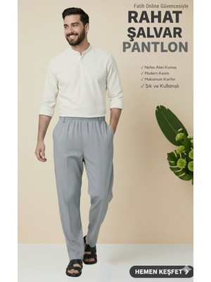 Fatih Online Collections Hacı ve Umre İçin Günlükte Şık Kesim Rahat Kalıp Erkek Şalvar Pantolon Gri - XL