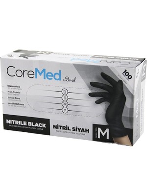 Marsilyan M Beden Siyah Pudrasız Nitril Muayene Eldiveni  100LÜ (4940)