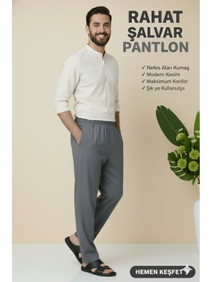 Fatih Online Collections Hacı ve Umre için Günlükte Şık Kesim Rahat Kalıp Erkek Şalvar Pantolon Füme - M