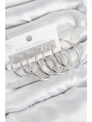 Dktt Pirinç Halka Model Gümüş Renk Kadın Set Küpe - TJ-BKP11046