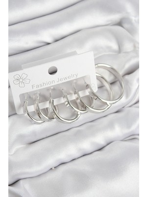 Dktt Pirinç Halka Model Gümüş Renk Kadın Set Küpe - TJ-BKP11048