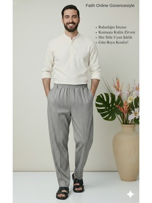 Fatih Online Collections Hacı ve Umre Için Günlükte Şık Kesim Rahat Kalıp Erkek Şalvar Pantolon Desenli Gri - XL