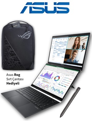 Asus Zenbook Duo Çift 14" OLED Ekran Core Ultra 9 32GB 2tb Dokunmatik Inovatif Laptop Asus Rog Çanta Hediyeli
