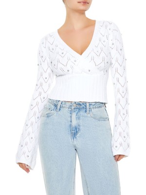 F21 Renkli Taşlı Detaylı Kazak