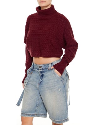 F21 Saç Örgü Desenli Kazak