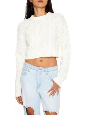 F21 Örgü Desenli Crop Kazak