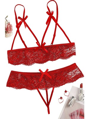 Çamaşır Kenti Angel Özel Bölgesi Açık Kırmızı Fantezi Sütyen Külot Takımı