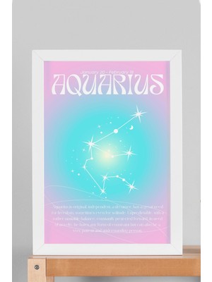 Satürn Design Aquarius Kova Burcu Çerçeveli Tablo Aura Enerji Renkleri Astrolojik Takım Yıldızı Sembolü