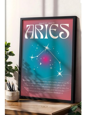 Satürn Design Aries Koç Burcu Çerçeveli Tablo Aura Enerji Renkleri Astrolojik Takım Yıldızı Sembolü