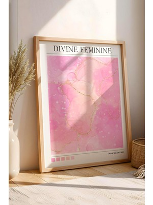 Satürn Design Divine Feminine Çerçeveli Tablo Ilahi Dişilik Pembe Sarı Aura Enerji Renkleri