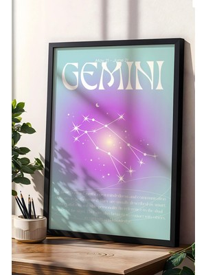 Satürn Design Gemini Ikizler Burcu Çerçeveli Tablo Aura Enerji Renkleri Astrolojik Takım Yıldızı Sembolü