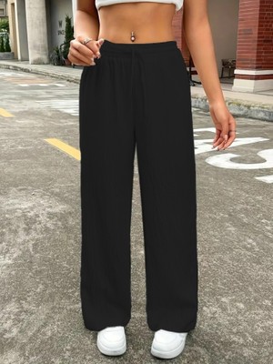 Hazego Kadın Yüksek Bel Bol Paça Bürümcük Pantolon