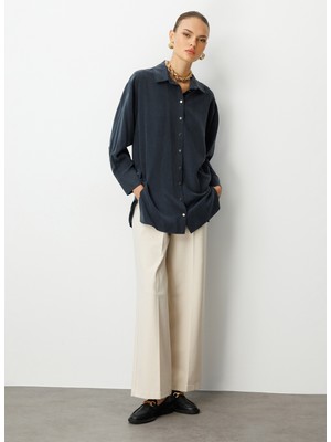 Mizalle Klasik Yaka Düz Siyah Kadın Tunik M1MZ1030210167