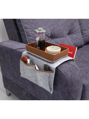 AyrStore Çok Amaçlı Deri Şeritli Cepli Koltuk Kenarı Düzenleyici 03938