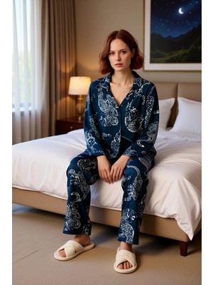 Ersefa Kadın Viskon Dokuma Pijama Takımı Kaplan Desenli Antrasit Fonksiyonel Dayanıklı Kaliteli Şık