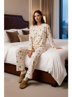 Ersefa Kışlık Polar Ayıcık Desenli Kadın Pijama Takımı Fonksiyonel Dayanıklı Kaliteli Konforlu Şık