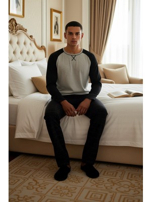 Ersefa Erkek Ekose Desenli Pijama Takımı Bisiklet Yaka Uzun Kollu Fonksiyonel Dayanıklı Kaliteli Şık