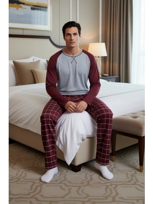 Ersefa Erkek Ekose Desenli Pijama Takımı Bisiklet Yaka Uzun Kollu Fonksiyonel Dayanıklı Kaliteli Şık