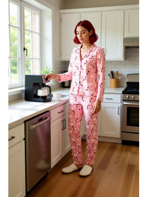 FRM Kadın Kış Baskılı Örme Pijama Takımı Uzun Paça Fonksiyonel Dayanıklı Kaliteli Konforlu Şık