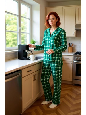 FRM Kadın Ekoseli Gömlek Pantolon Pijama Takımı Rahat Fonksiyonel Dayanıklı Kaliteli Konforlu Şık