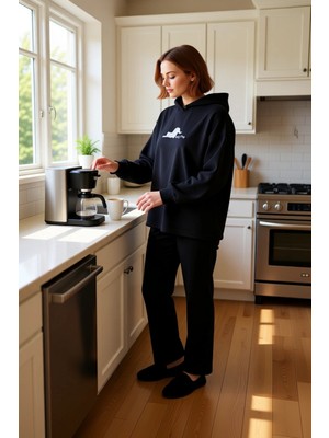 FRM Kadın Kedi Figürlü Kapüşonlu Pijama Seti Fonksiyonel Dayanıklı Kaliteli Konforlu Estetik Şık