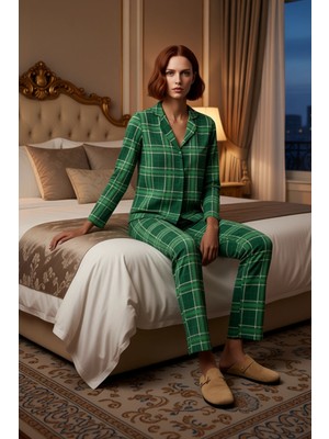 Ersefa Kadın Ekose Desenli Gömlek Yaka Pijama Takımı Fonksiyonel Dayanıklı Kaliteli Konforlu Spor
