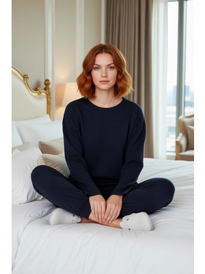 Ersefa Kadın Füme Waffle Dokuma Pijama Takımı Bisiklet Yaka Düşük Kol Fonksiyonel Dayanıklı Rahat