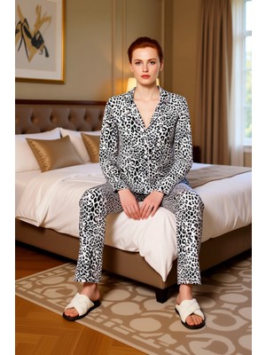 Ersefa Kadın Viskon Süprem Leopar Desenli Pijama Takımı Fonksiyonel Dayanıklı Kaliteli Konforlu Şık