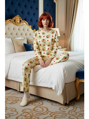 Ersefa Kadın Avokado ve Kalp Baskılı Pijama Takımı Fonksiyonel Dayanıklı Kaliteli Konforlu Modern