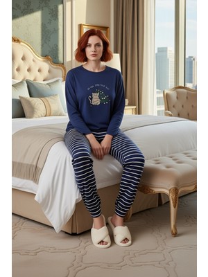 Ersefa Kadın Kışlık Çizgili Pijama Takımı Ev Giyim Fonksiyonel Dayanıklı Kaliteli Konforlu Modern