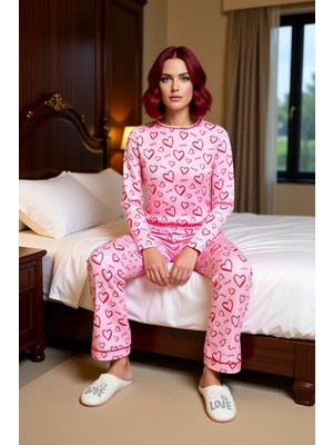 Ersefa Kadın Kalp Desenli Pijama Takımı Fonksiyonel Dayanıklı Kaliteli Konforlu Estetik Premium Şık
