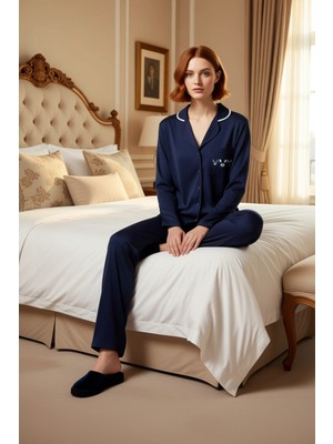 Ersefa Kadın Baskılı Gömlek Yaka Pijama Takımı Fonksiyonel Dayanıklı Kaliteli Konforlu Estetik Şık