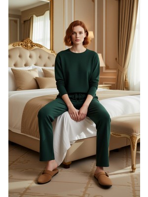 Ersefa Kadın Füme Waffle Dokuma Pijama Takımı Bisiklet Yaka Düşük Kol Fonksiyonel Dayanıklı Rahat