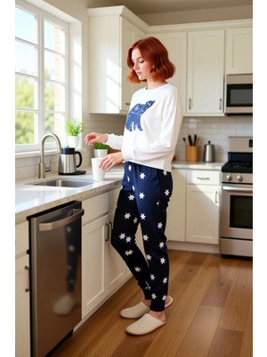 FRM Kadın Yıldız Desenli Jogger Pijama Altı ve Tişört Takımı Fonksiyonel Dayanıklı Kaliteli Şık