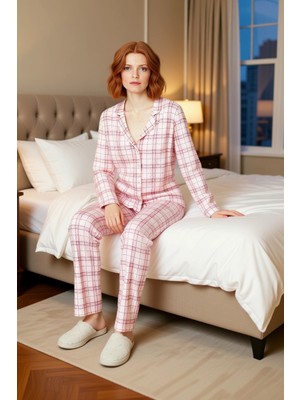 Ersefa Kadın Ekose Desenli Gömlek Yaka Pijama Takımı Fonksiyonel Dayanıklı Kaliteli Konforlu Spor