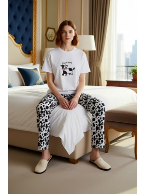 Ersefa Kadın Inek Desenli Pamuklu Pijama Takımı Fonksiyonel Dayanıklı Kaliteli Konforlu Estetik Şık
