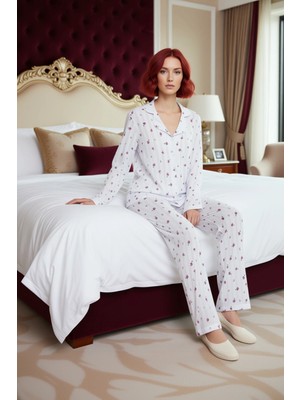 Ersefa Kadın Çiçek Baskılı Uzun Kollu Pijama Takımı Fonksiyonel Dayanıklı Kaliteli Konforlu Rahat