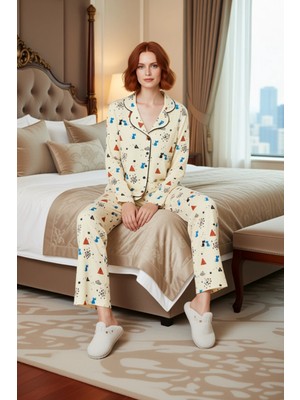 Ersefa Kadin Baskılı Gömlek Yaka Pijama Takımı Fonksiyonel Dayanıklı Kaliteli Konforlu Estetik Şık